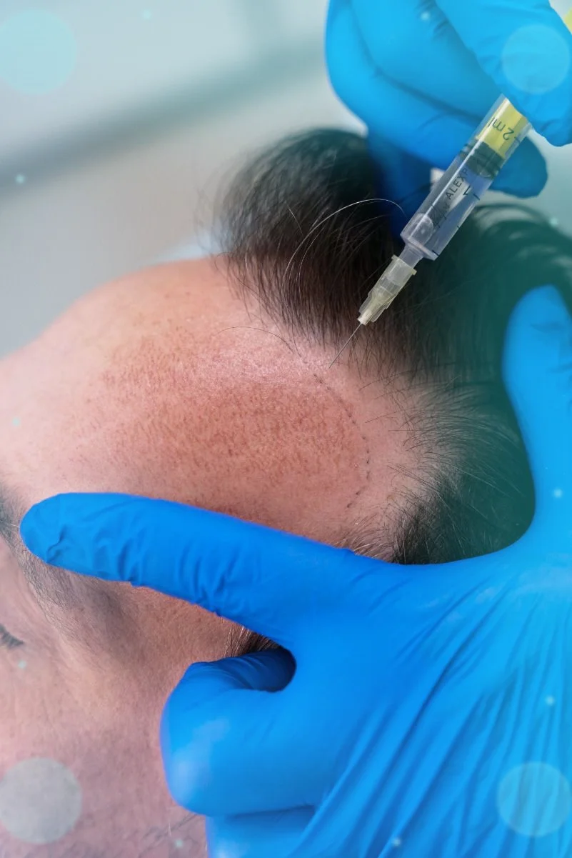 Clinical team performing an FUE hair transplant